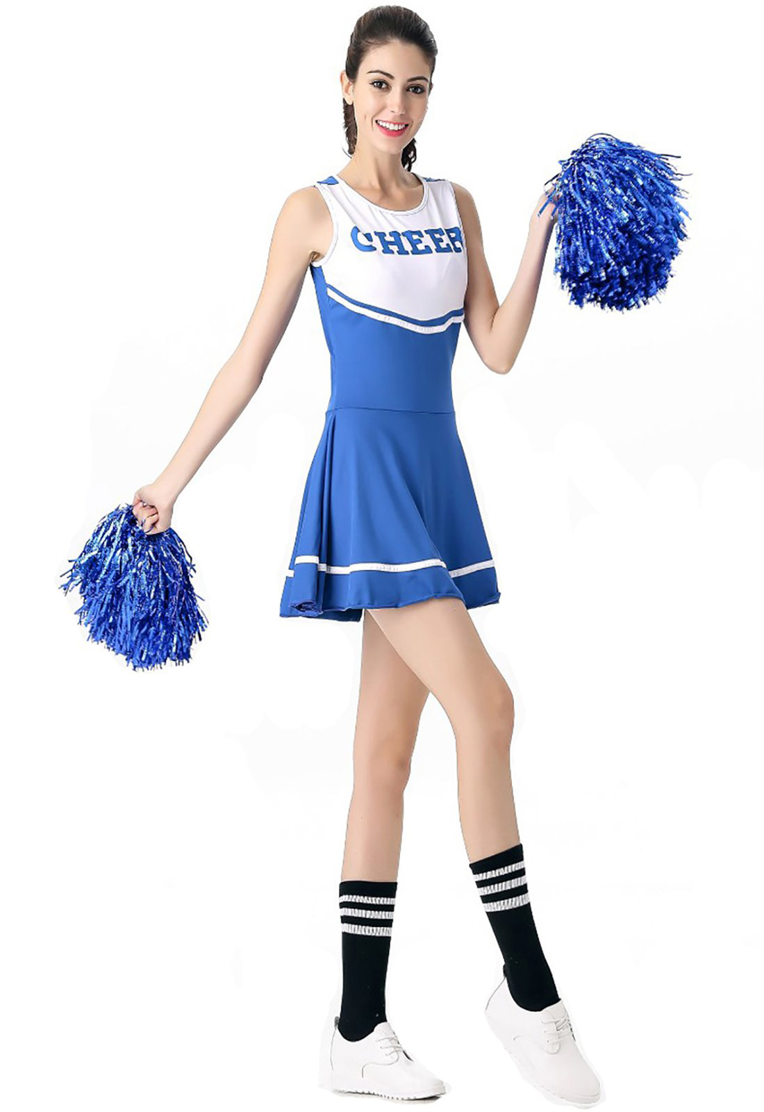 블루 치어 리더 의상 멋진 드레스 고등학교 뮤지컬 치어 리더 유니폼 No Pom-Pom